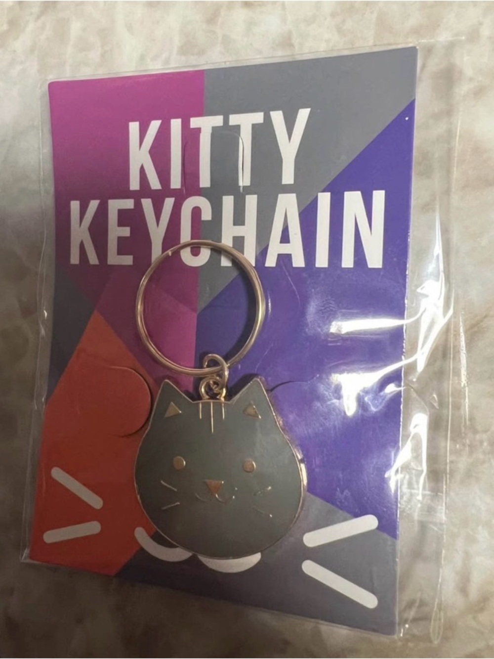 Kitty Keychain - gray Cat Metal Keyring